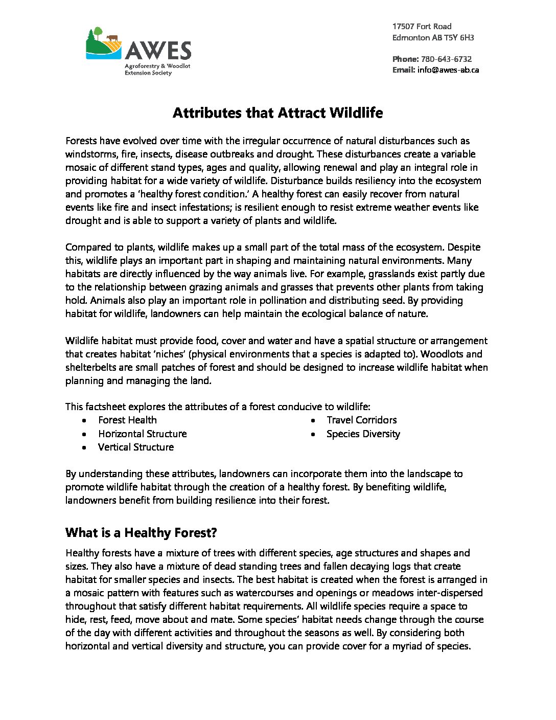 Attributes that Attract Wildlife