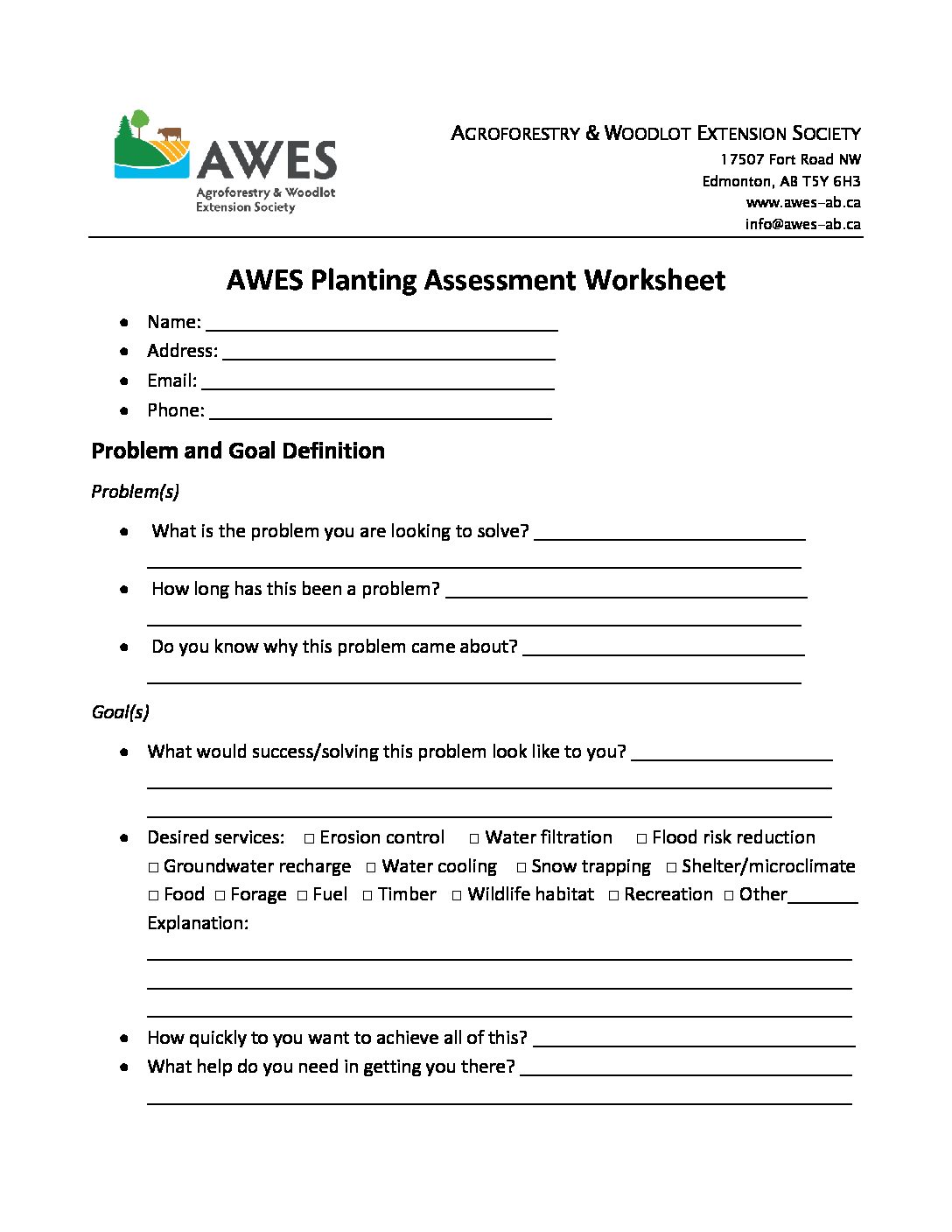 AWES Planting Assessment Worksheet