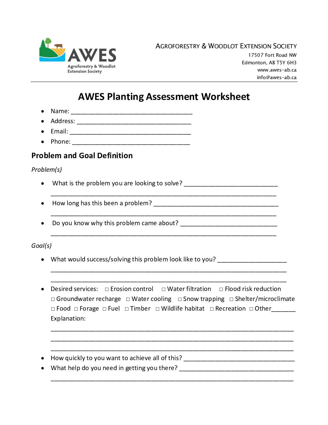 AWES Planting Assessment Worksheet