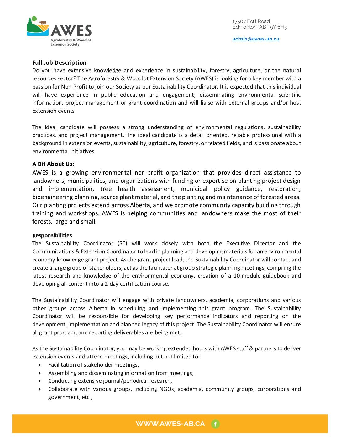 Sustainability Coordinator Position